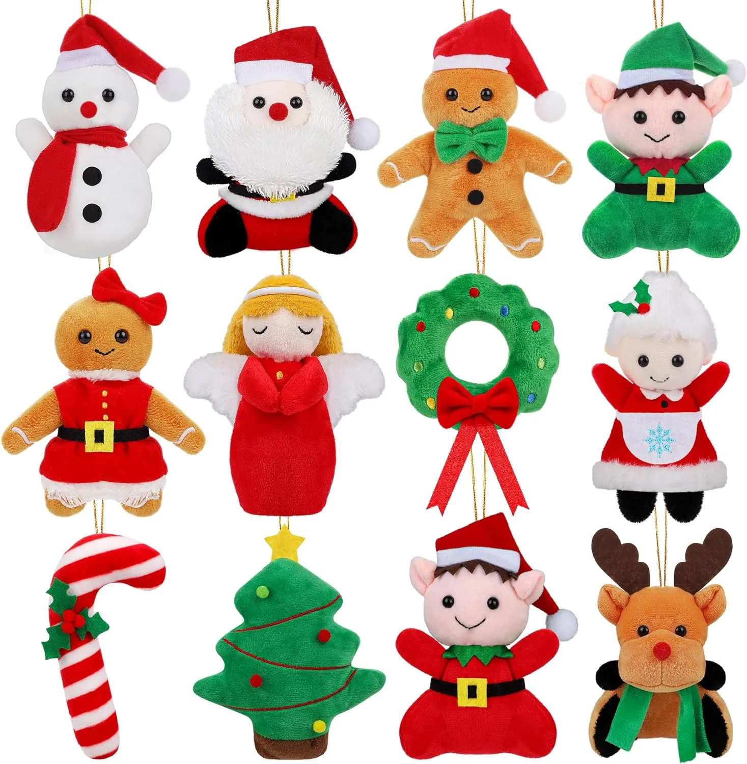 Fovths 12 Pieces Christmas Mini Stuffed Animals 5.7 Inch Snowman Santa Elk Elf Christmas Tree Hanging Plush Toys Tiny Plush Dolls for Christmas Party Favors Gift Key Chain