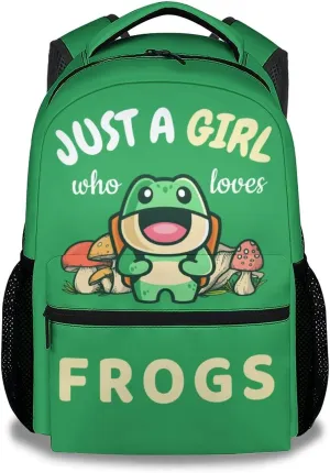 Frog Backpack for Girls Boys, 16 Inch Green Backpacks for School, Cute Lightweight Durable Bookbag for Kids