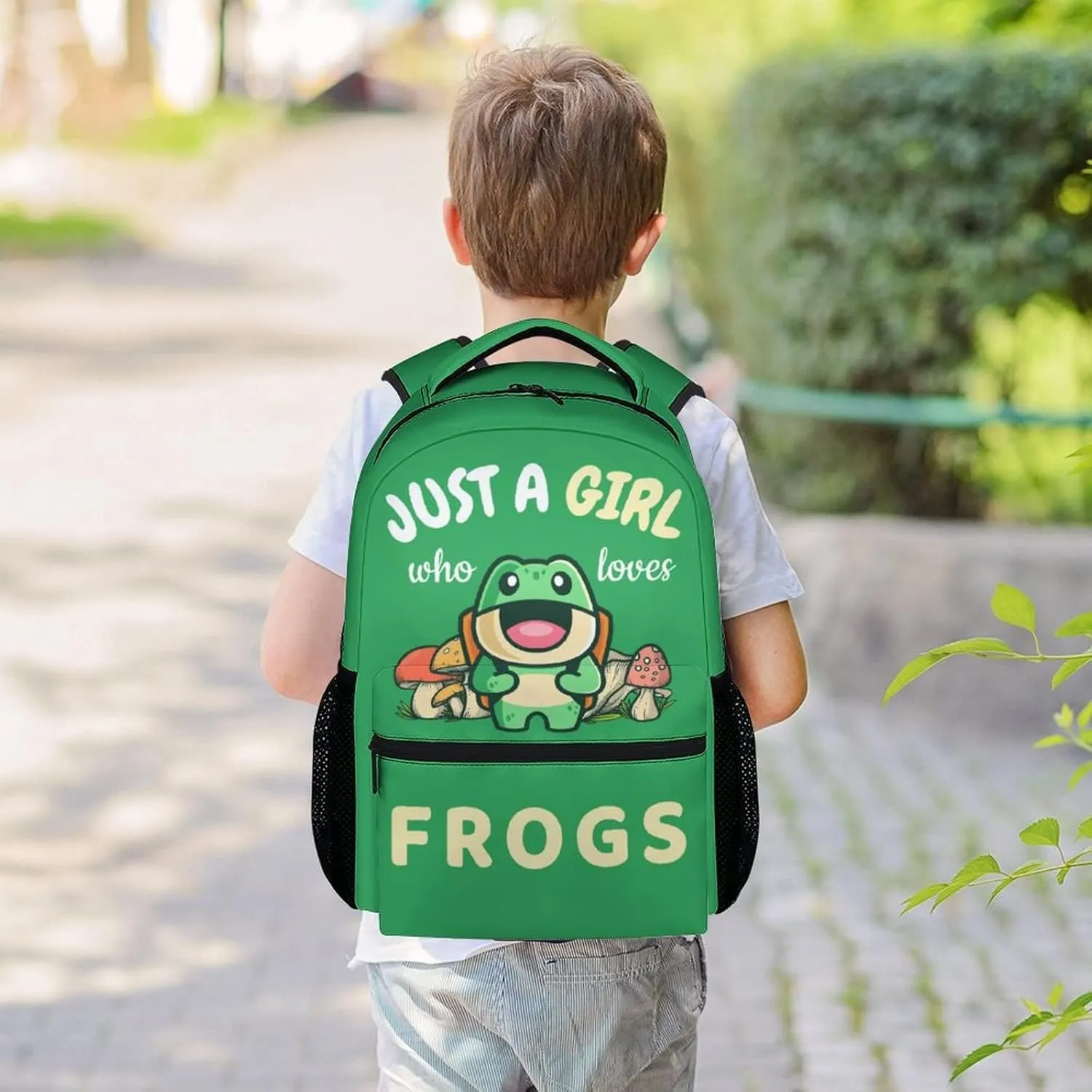 Frog Backpack for Girls Boys, 16 Inch Green Backpacks for School, Cute Lightweight Durable Bookbag for Kids