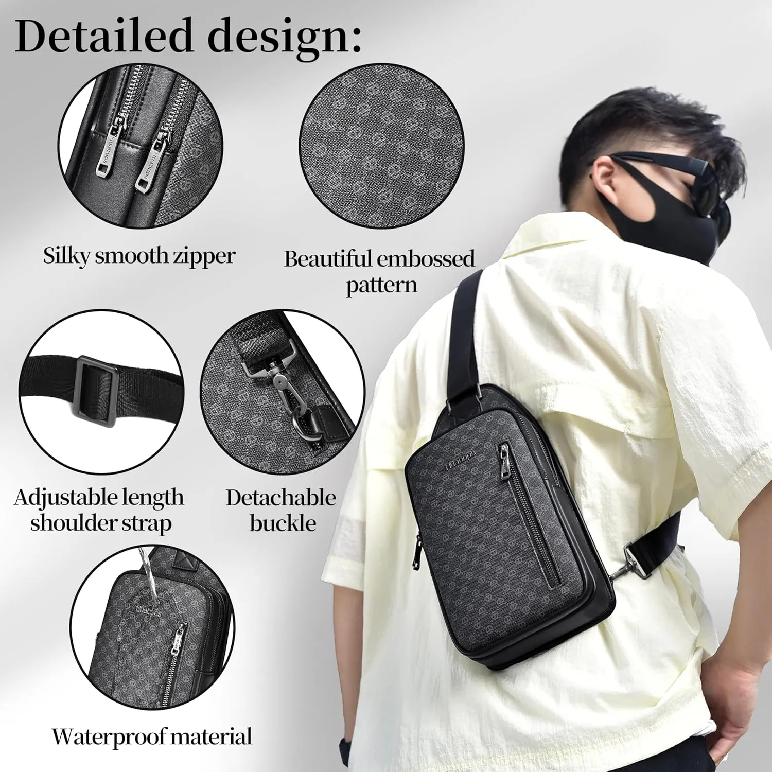 FSD. WG sling Backpack for Men Chest Bag Crossbody Shoulder Bags Travel Hiking Bag Purse for Men with Water Resistant