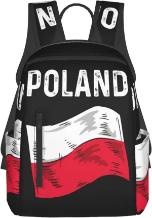 Funny Vintage Poland Polish Flag Travel Backpacks Casual Laptop Backpack Sport Rucksack Large Capacity Daypack Multi-Pockets Adjustable Strap Bag for Working Hiking