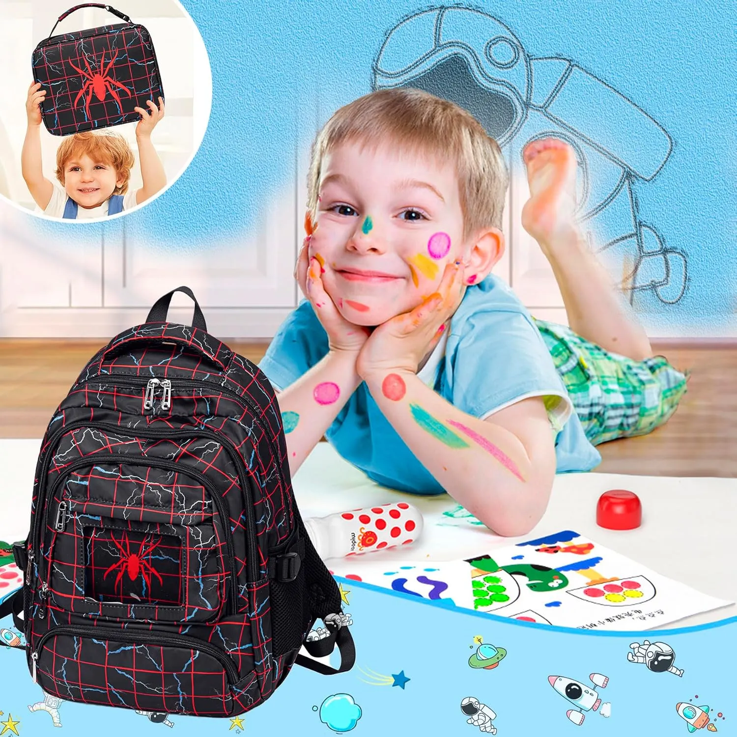 FunnyGifts Boys Backpacks for Kids School Bookbag for Elementary Kindergarten Preschool Mochila Para Niños 4 5 6 7 8 9 10 11 12