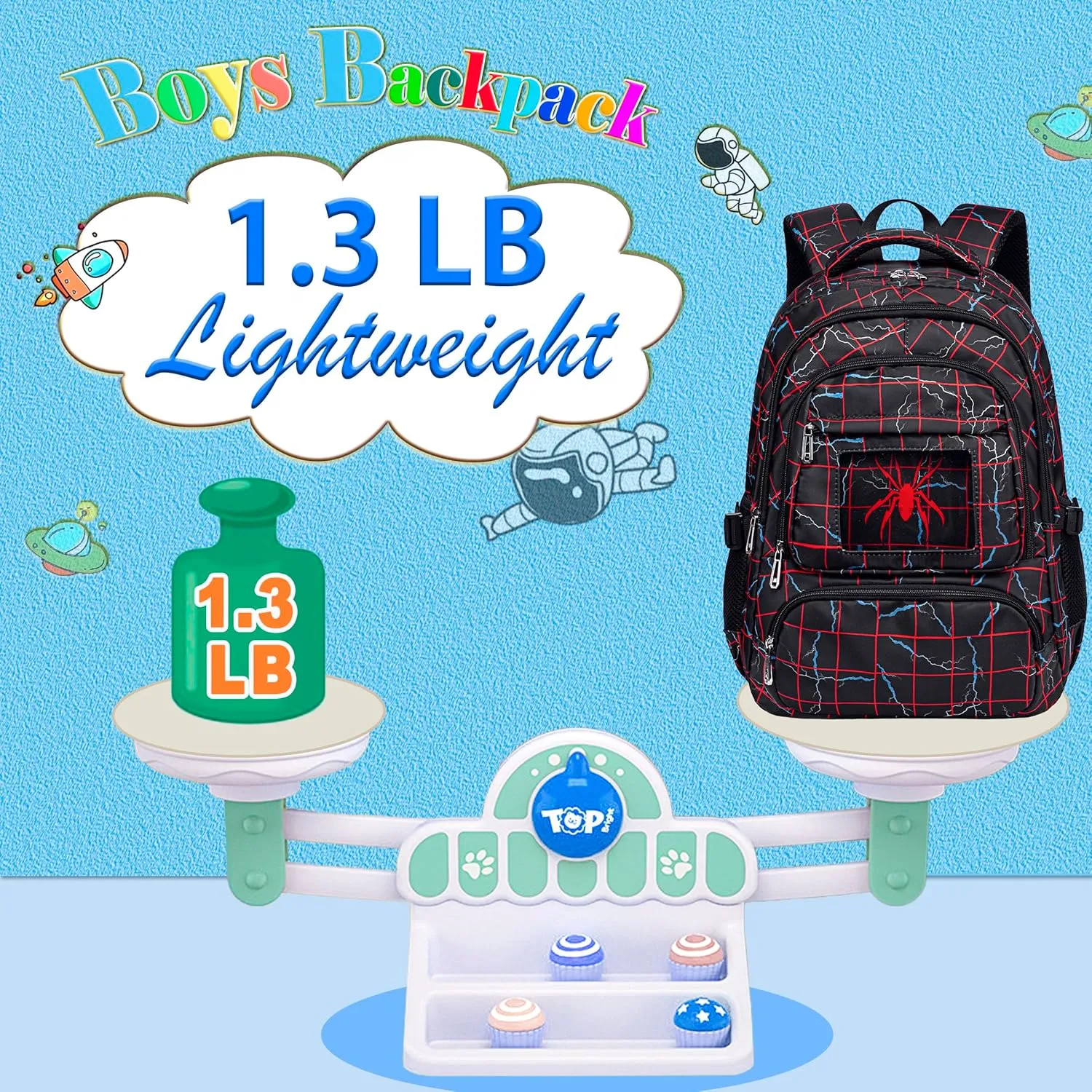 FunnyGifts Boys Backpacks for Kids School Bookbag for Elementary Kindergarten Preschool Mochila Para Niños 4 5 6 7 8 9 10 11 12