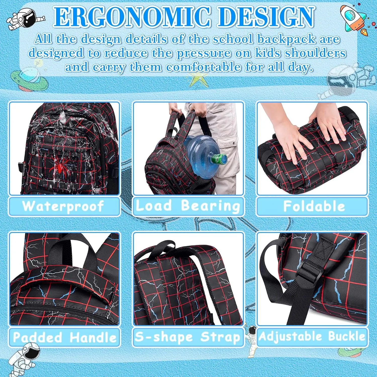 FunnyGifts Boys Backpacks for Kids School Bookbag for Elementary Kindergarten Preschool Mochila Para Niños 4 5 6 7 8 9 10 11 12
