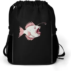 FunnyStar Cute Cartoon Lantern Fish Drawstring Backpack Waterproof Sackpack Sports Gym String Bag with Shoes Compartment