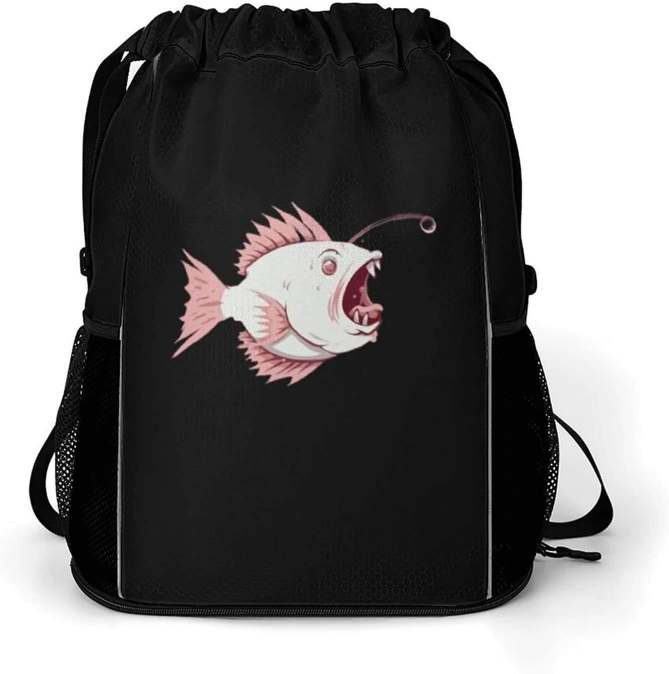 FunnyStar Cute Cartoon Lantern Fish Drawstring Backpack Waterproof Sackpack Sports Gym String Bag with Shoes Compartment