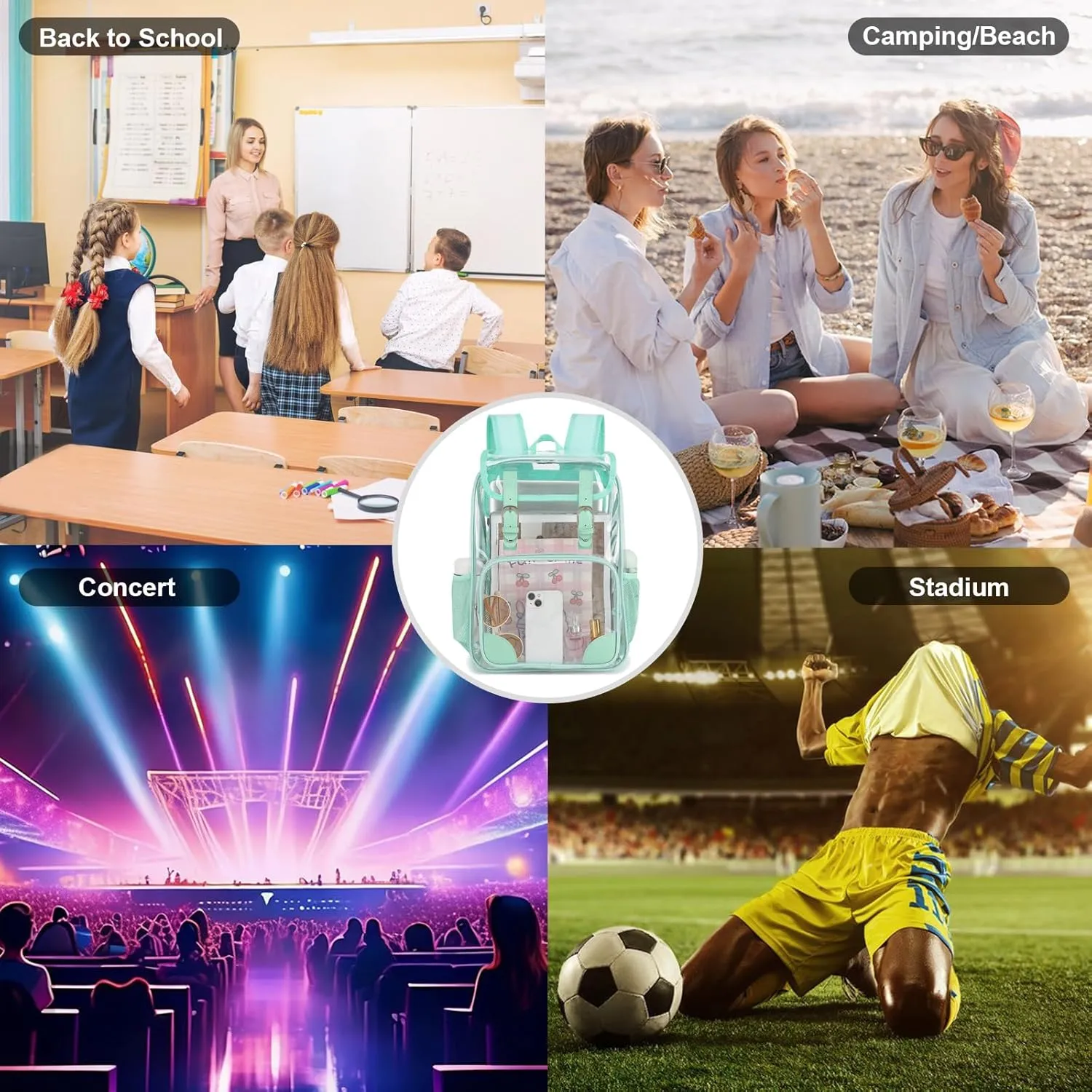 Fuyicat Clear Backpack Heavy Duty PVC Transparent Girls Kids School Backpacks Stadium Approved See Through College Bookbag for Women (Green)