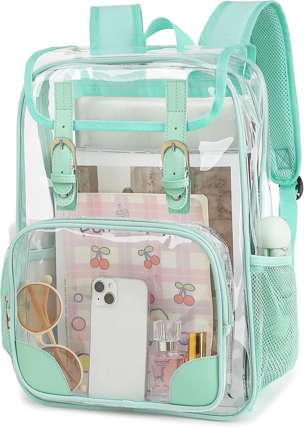 Fuyicat Clear Backpack Heavy Duty PVC Transparent Girls Kids School Backpacks Stadium Approved See Through College Bookbag for Women (Green)