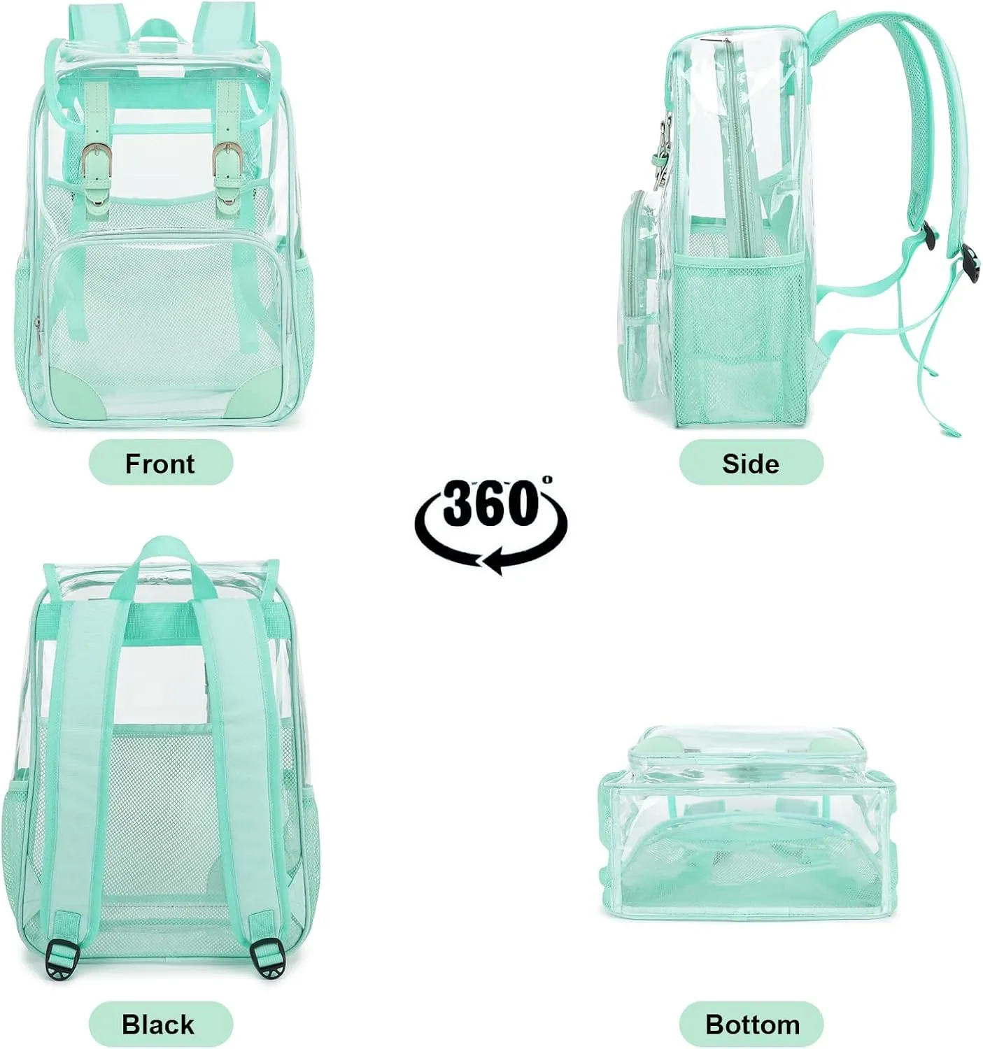 Fuyicat Clear Backpack Heavy Duty PVC Transparent Girls Kids School Backpacks Stadium Approved See Through College Bookbag for Women (Green)