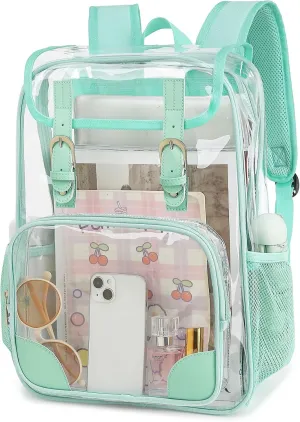 Fuyicat Clear Backpack Heavy Duty PVC Transparent Girls Kids School Backpacks Stadium Approved See Through College Bookbag for Women (Green)