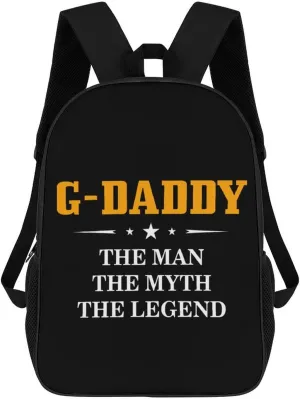 G-Daddy The Man The Myth The Legend Durable Adjustable Backpack Casual Travel Hiking Laptop Bag Gift for Men & Women, 17inch
