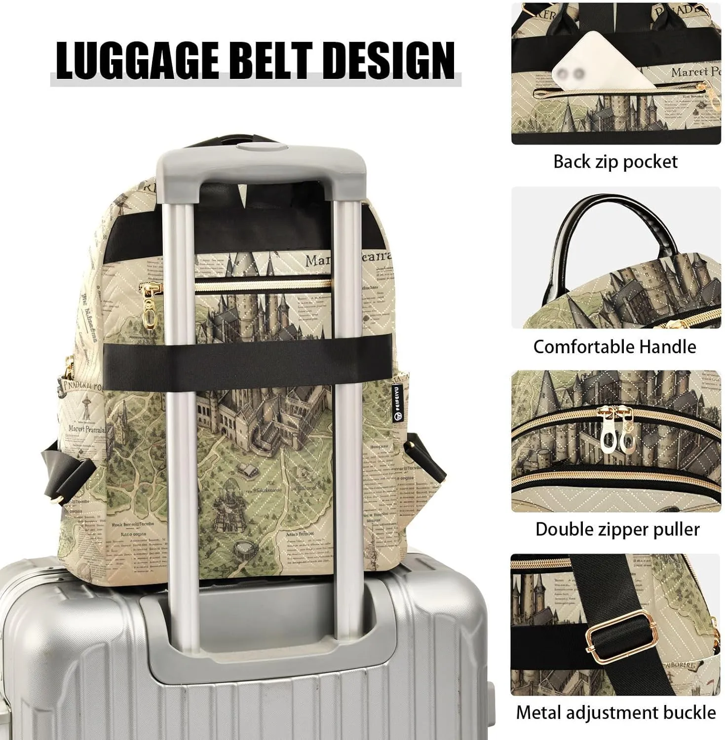GAIGEO Masterful Castle Map Woman's Fashion Backpack, Women's Fashion Travel Backpack, Utility Backpack for Women, S