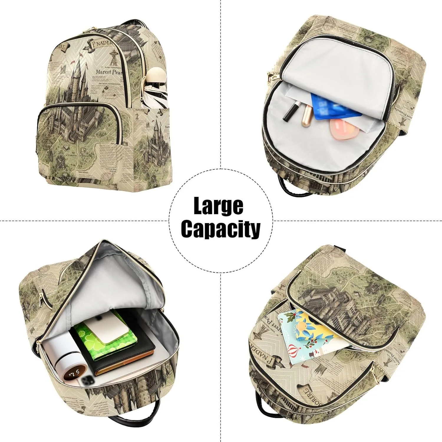 GAIGEO Masterful Castle Map Woman's Fashion Backpack, Women's Fashion Travel Backpack, Utility Backpack for Women, S