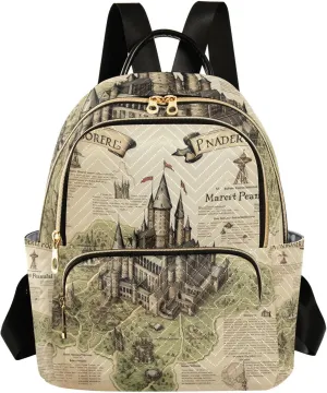 GAIGEO Masterful Castle Map Woman's Fashion Backpack, Women's Fashion Travel Backpack, Utility Backpack for Women, S