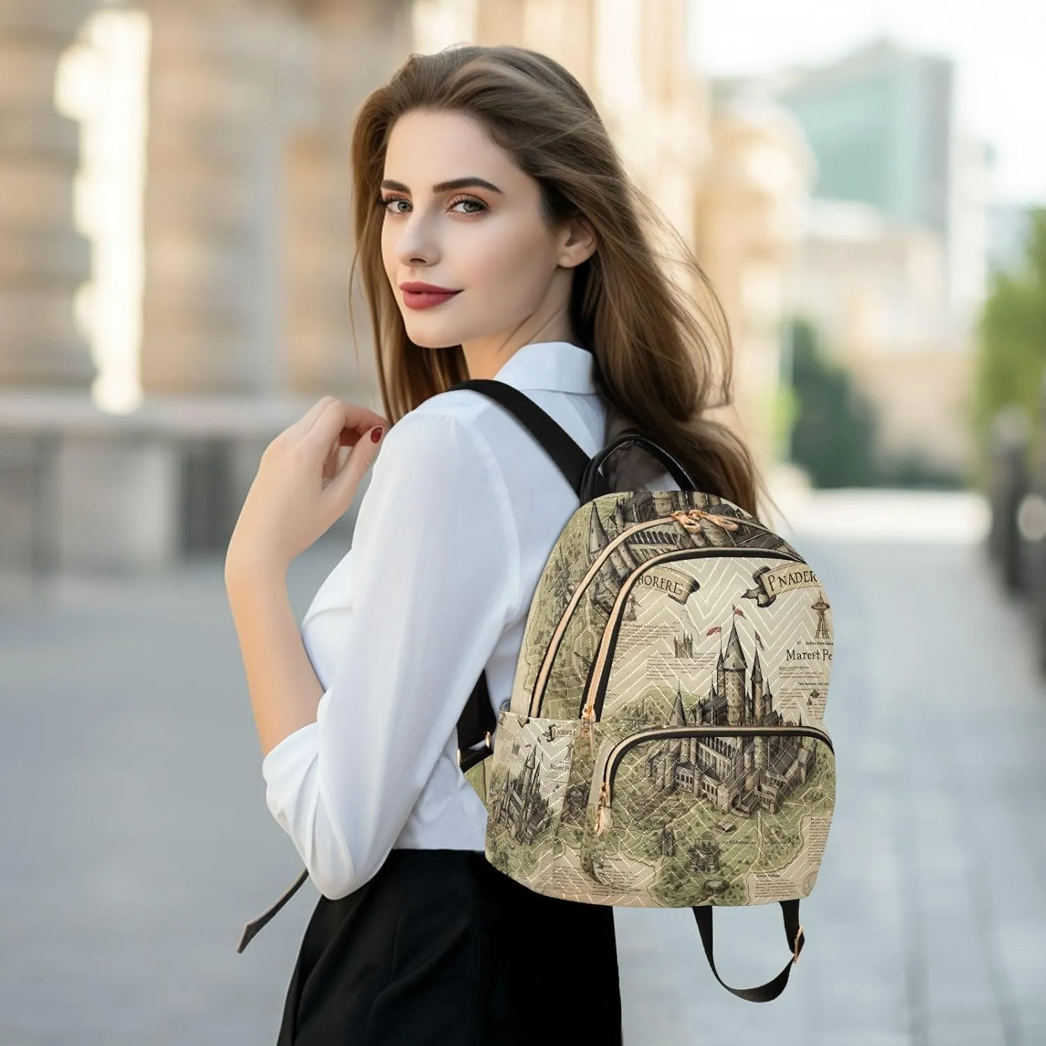 GAIGEO Masterful Castle Map Woman's Fashion Backpack, Women's Fashion Travel Backpack, Utility Backpack for Women, S