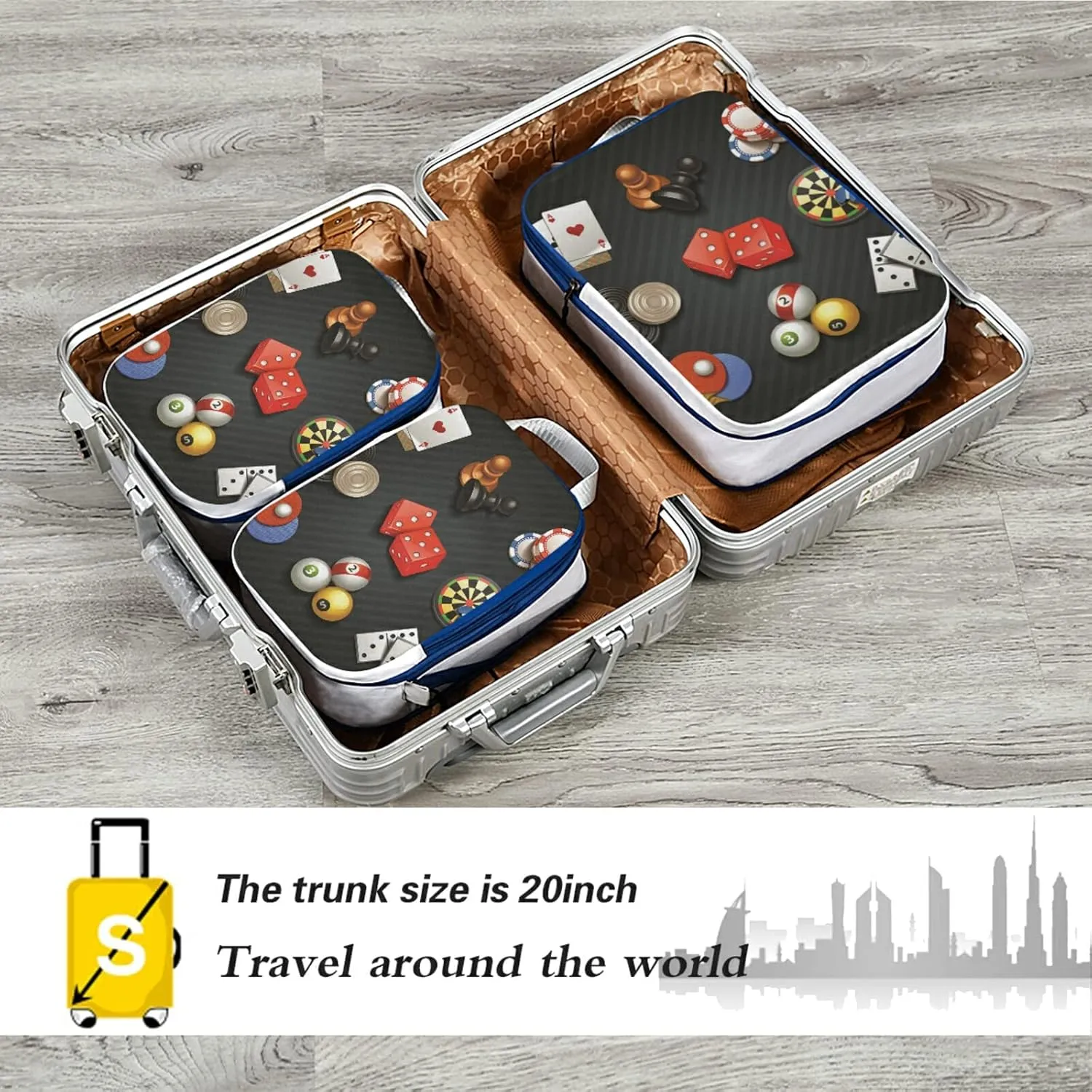 Game Icons Cards Turntable Pingpong Red Sieve on Black 3 Set Packing Cubes, Travel Packing Organizers for Suitcases, Waterproof Check Oxford Toiletry Compression Luggage Storage Bag
