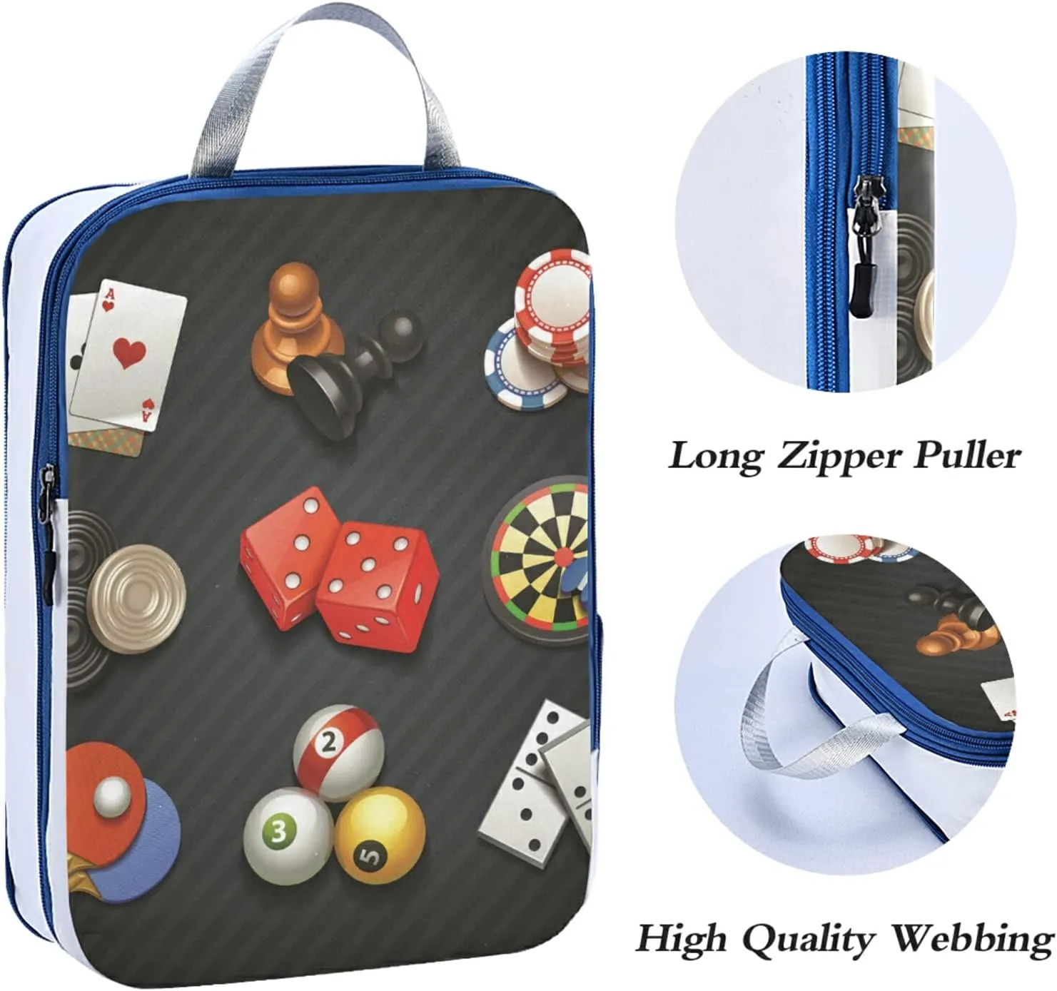 Game Icons Cards Turntable Pingpong Red Sieve on Black 3 Set Packing Cubes, Travel Packing Organizers for Suitcases, Waterproof Check Oxford Toiletry Compression Luggage Storage Bag
