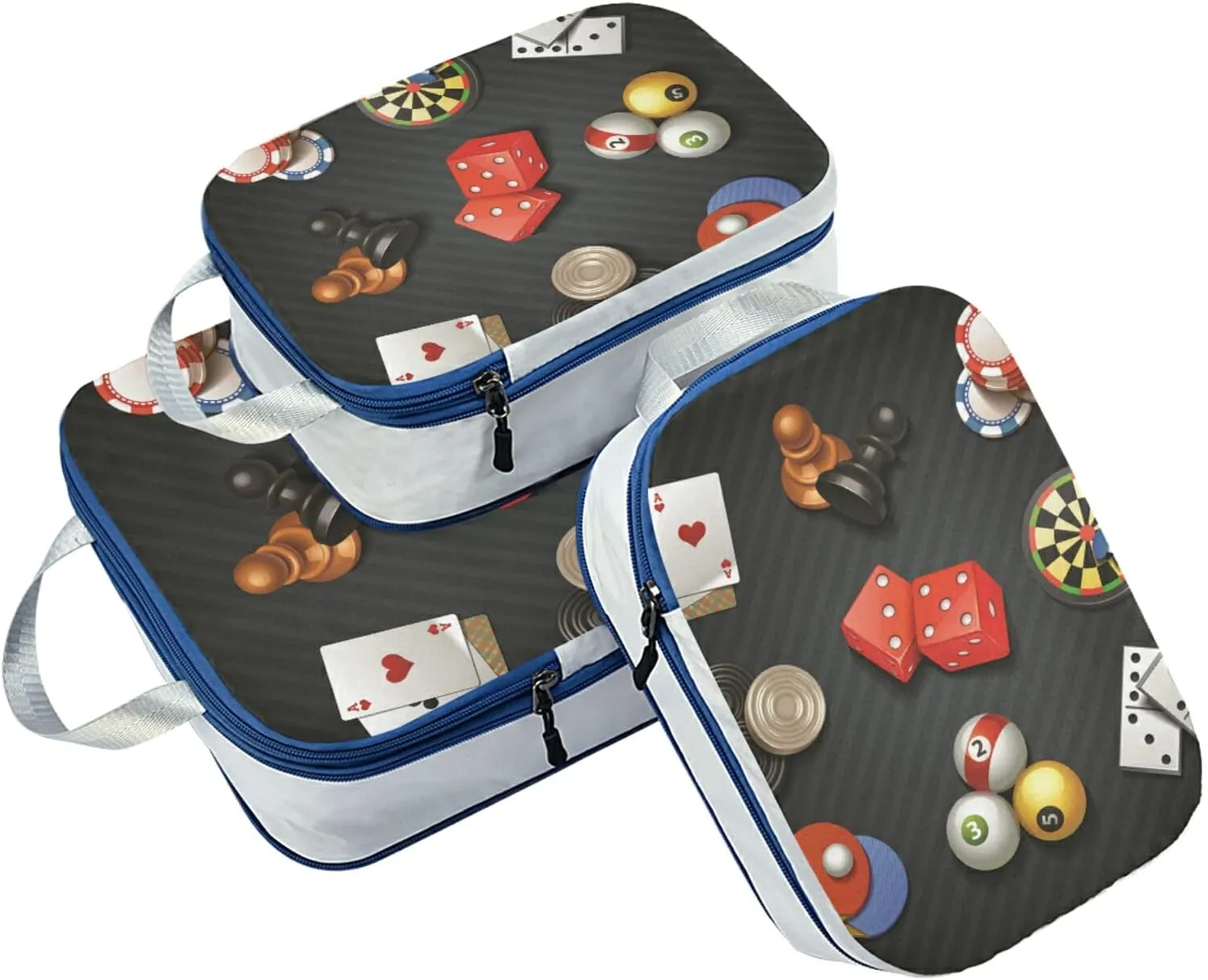 Game Icons Cards Turntable Pingpong Red Sieve on Black 3 Set Packing Cubes, Travel Packing Organizers for Suitcases, Waterproof Check Oxford Toiletry Compression Luggage Storage Bag