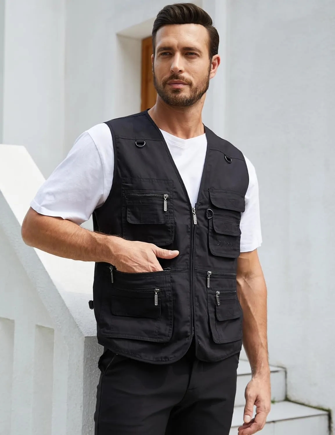 Gihuo Men's Fishing Vest Utility Safari Travel Vest with Pockets Outdoor Work Photo Cargo Fly Summer Vest