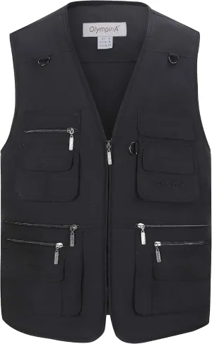 Gihuo Men's Fishing Vest Utility Safari Travel Vest with Pockets Outdoor Work Photo Cargo Fly Summer Vest