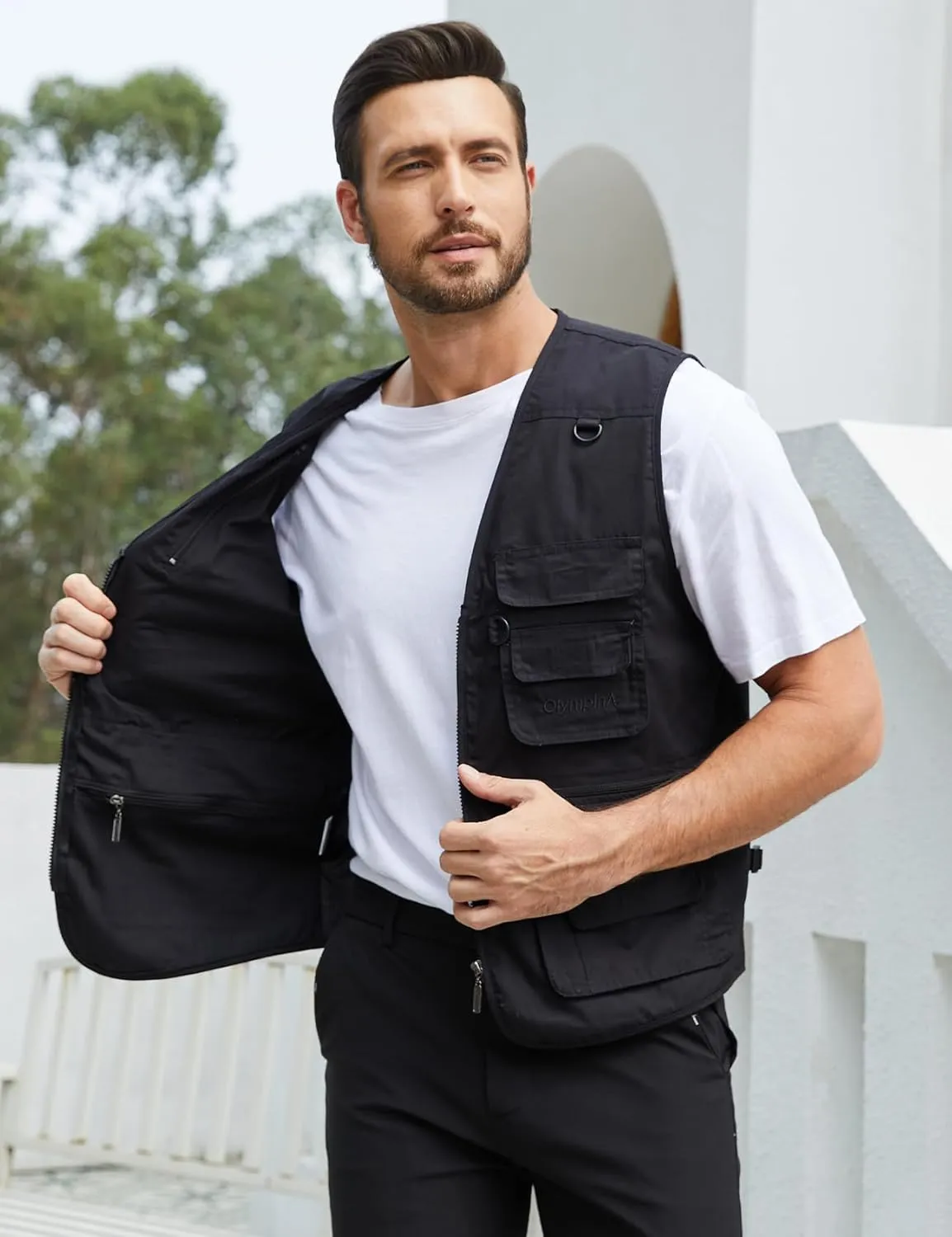 Gihuo Men's Fishing Vest Utility Safari Travel Vest with Pockets Outdoor Work Photo Cargo Fly Summer Vest