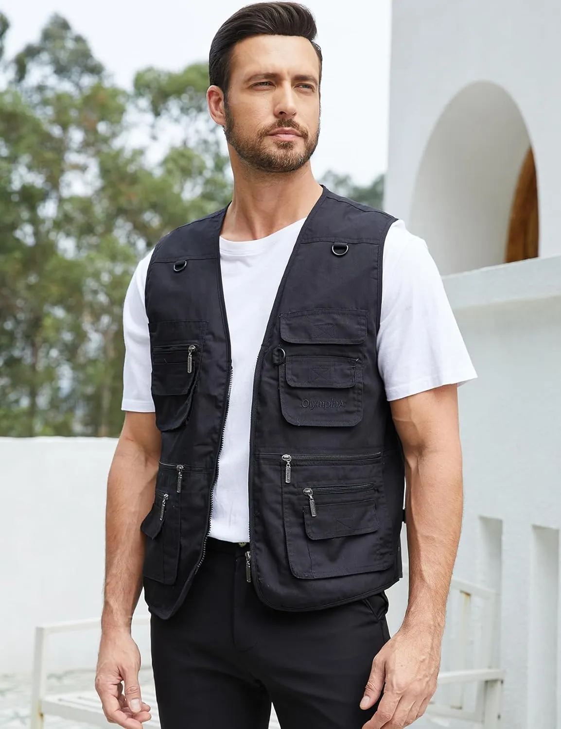 Gihuo Men's Fishing Vest Utility Safari Travel Vest with Pockets Outdoor Work Photo Cargo Fly Summer Vest