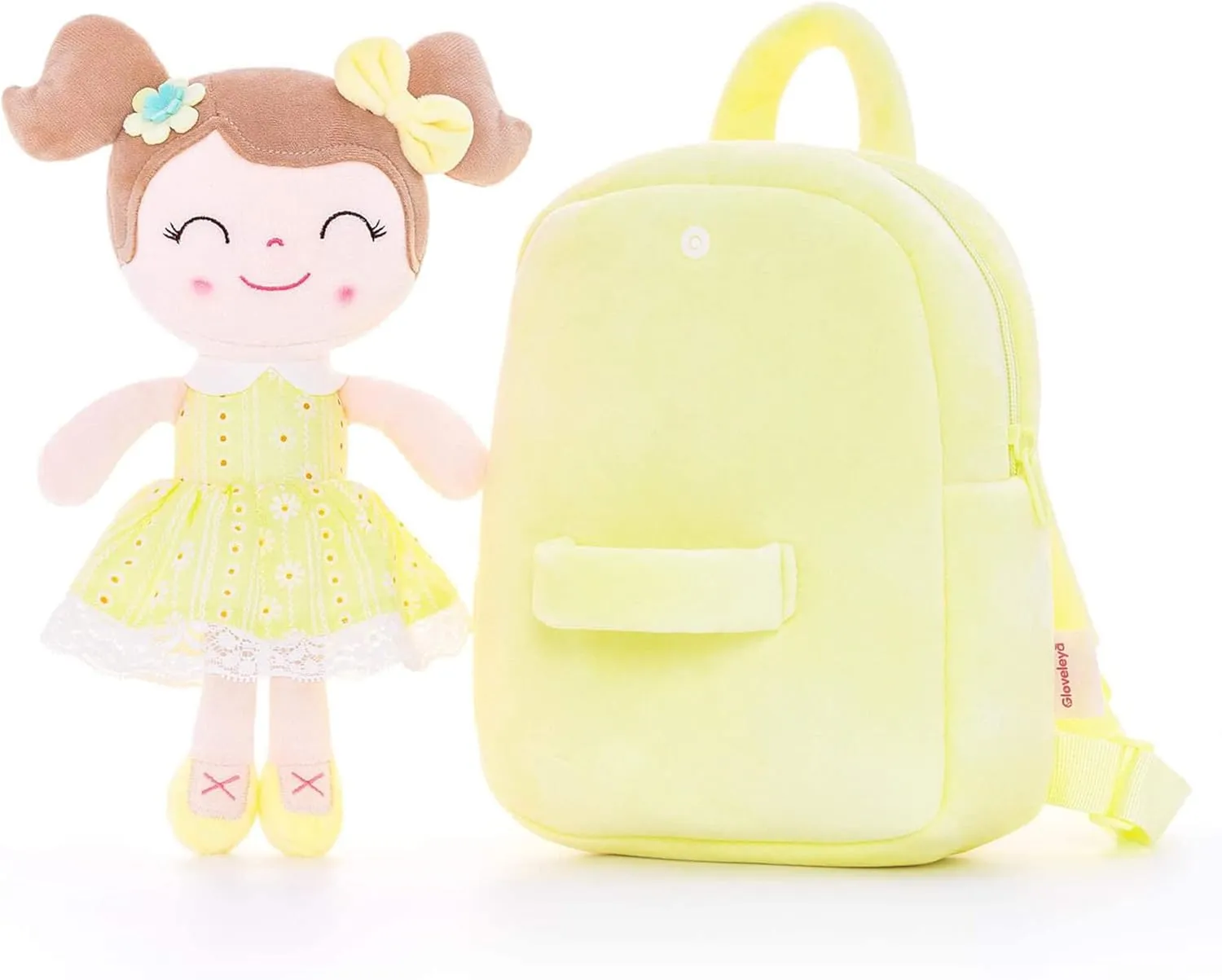 Gloveleya Kids Backpack Toddler Girls Backpacks with Soft Plush Spring Girl Doll Toys Yellow 9"…