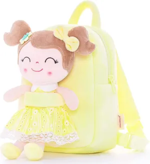 Gloveleya Kids Backpack Toddler Girls Backpacks with Soft Plush Spring Girl Doll Toys Yellow 9"…