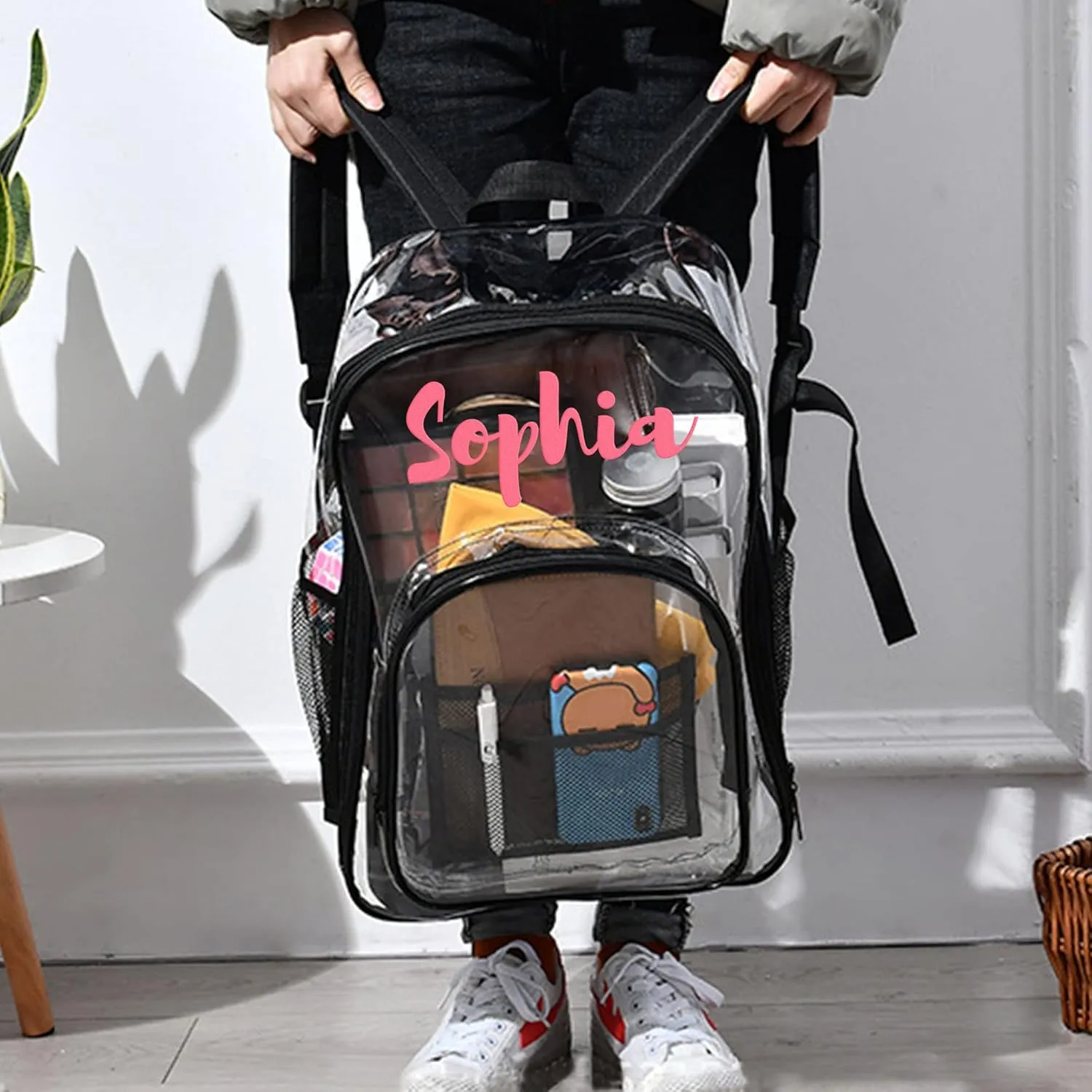Godchoices Personalized Clear Backpack, Heavy Duty Clear Backpack, Custom Name Backpack See Through Name Backpack for Work Travel