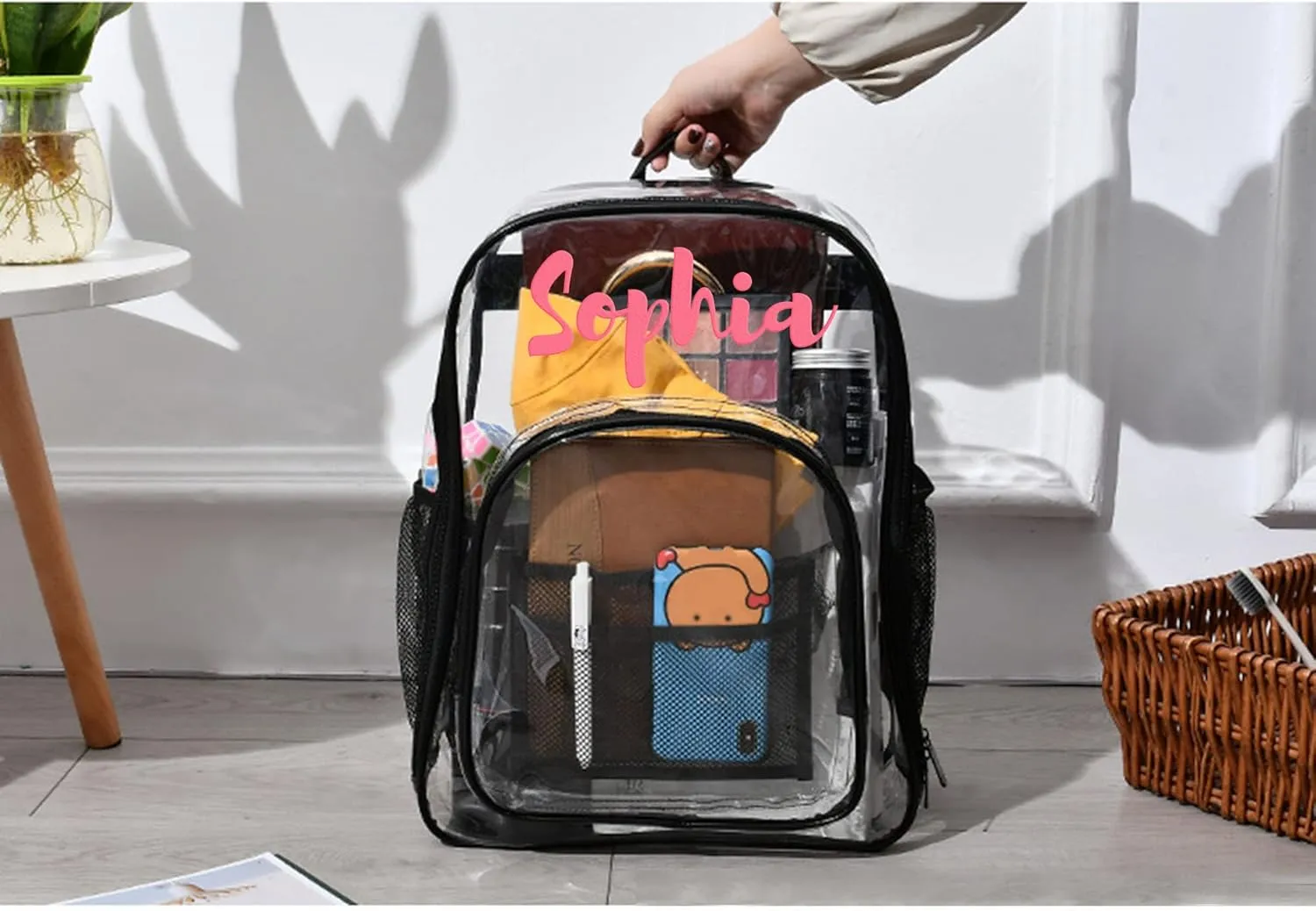 Godchoices Personalized Clear Backpack, Heavy Duty Clear Backpack, Custom Name Backpack See Through Name Backpack for Work Travel