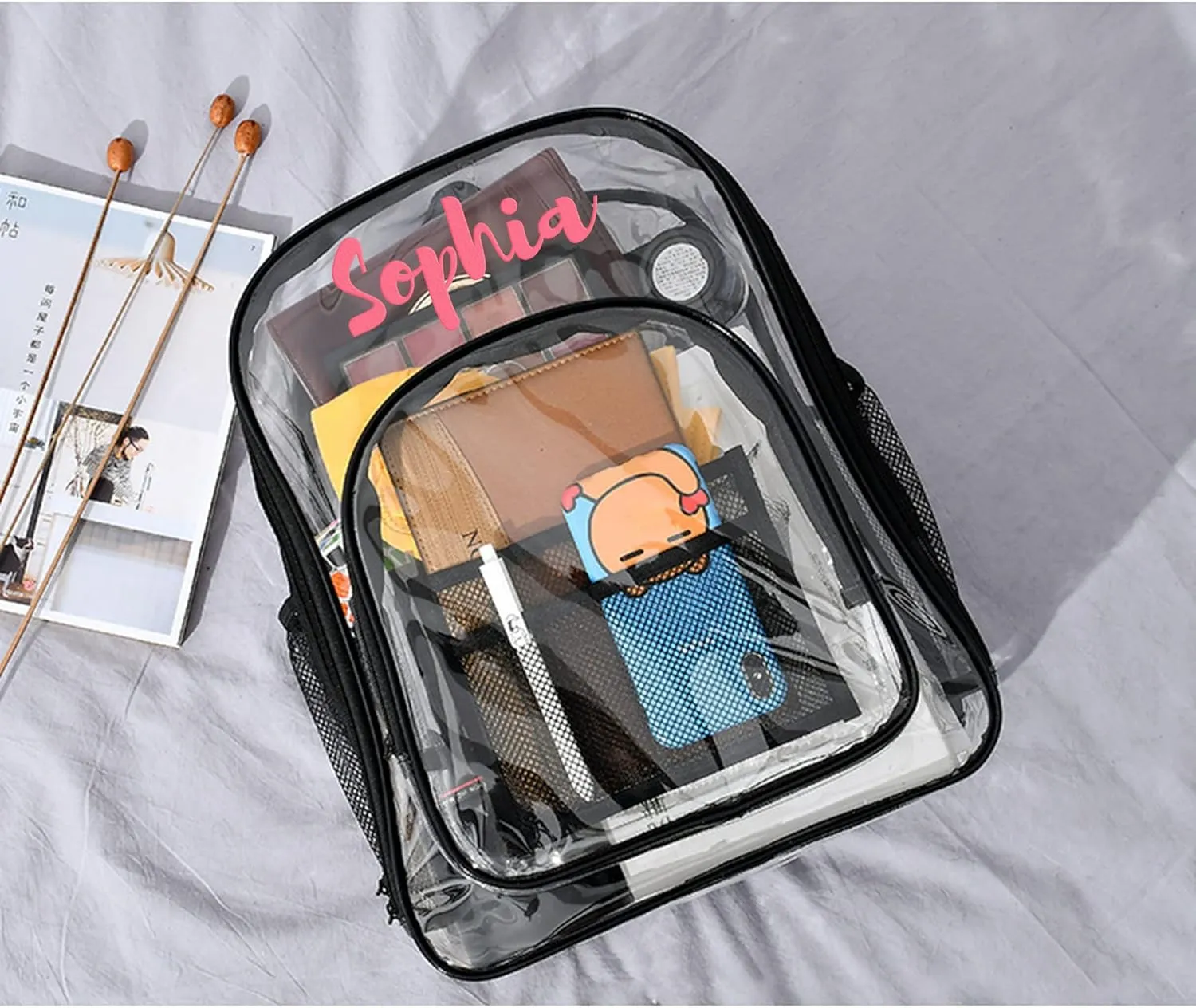 Godchoices Personalized Clear Backpack, Heavy Duty Clear Backpack, Custom Name Backpack See Through Name Backpack for Work Travel