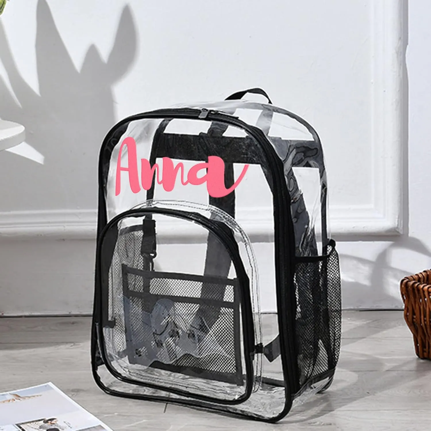 Godchoices Personalized Clear Backpack, Heavy Duty Clear Backpack, Custom Name Backpack See Through Name Backpack for Work Travel