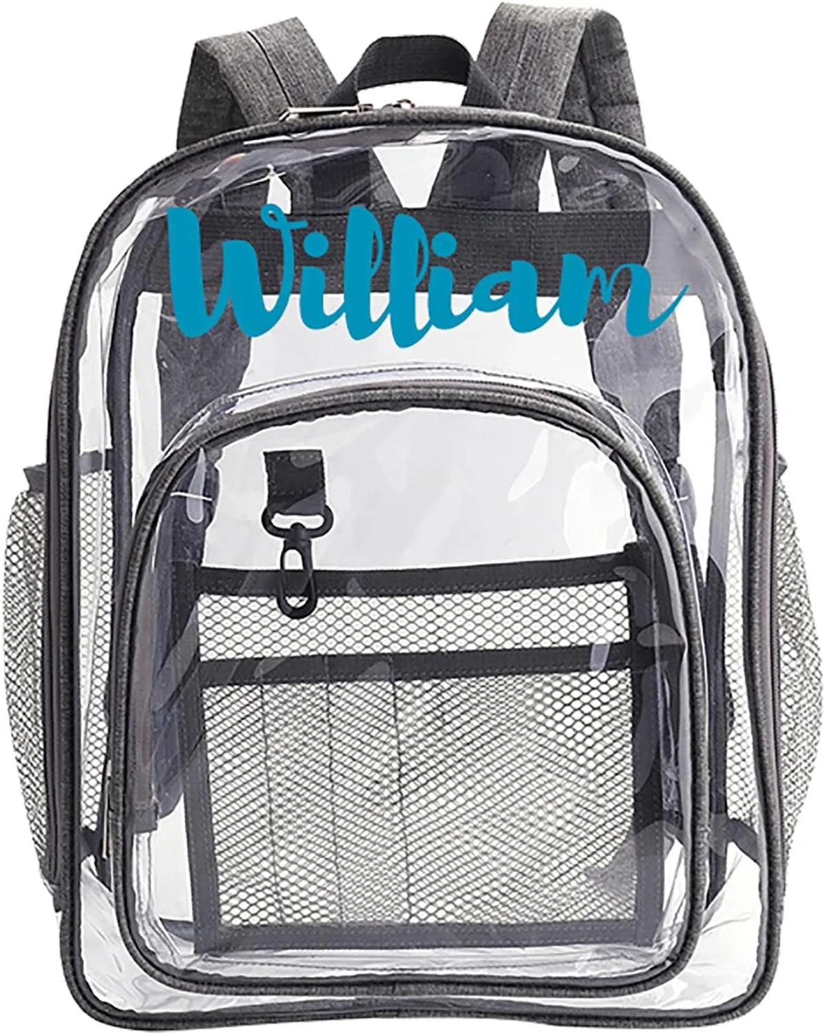 Godchoices Personalized Clear Backpack, Heavy Duty Clear Bookbag, Custom Name Backpack See Through Backpack for School