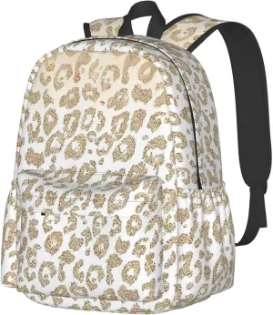 Gold Glitter Leopard Print Ombre Backpacks 15 Inch Laptop Backpack Multipurpose Double Shoulder Bag for Men Women Gifts
