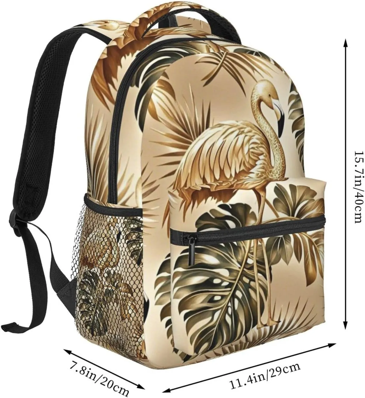 Golden Flamingo Palm Adult Backpacks 15 Inch Laptop Backpack Double Shoulder Bag for Work Travel Gifts