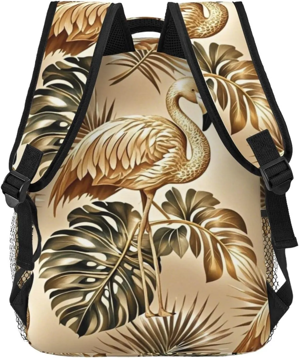 Golden Flamingo Palm Adult Backpacks 15 Inch Laptop Backpack Double Shoulder Bag for Work Travel Gifts