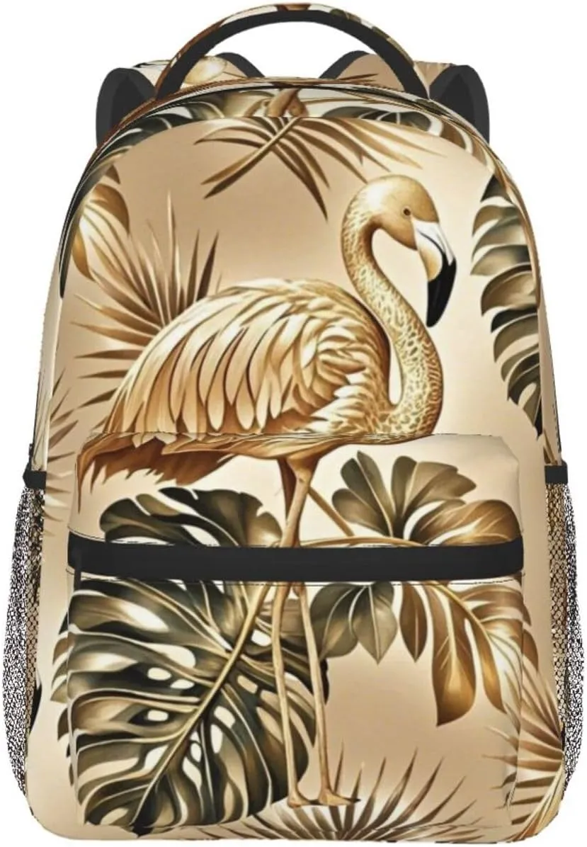 Golden Flamingo Palm Adult Backpacks 15 Inch Laptop Backpack Double Shoulder Bag for Work Travel Gifts