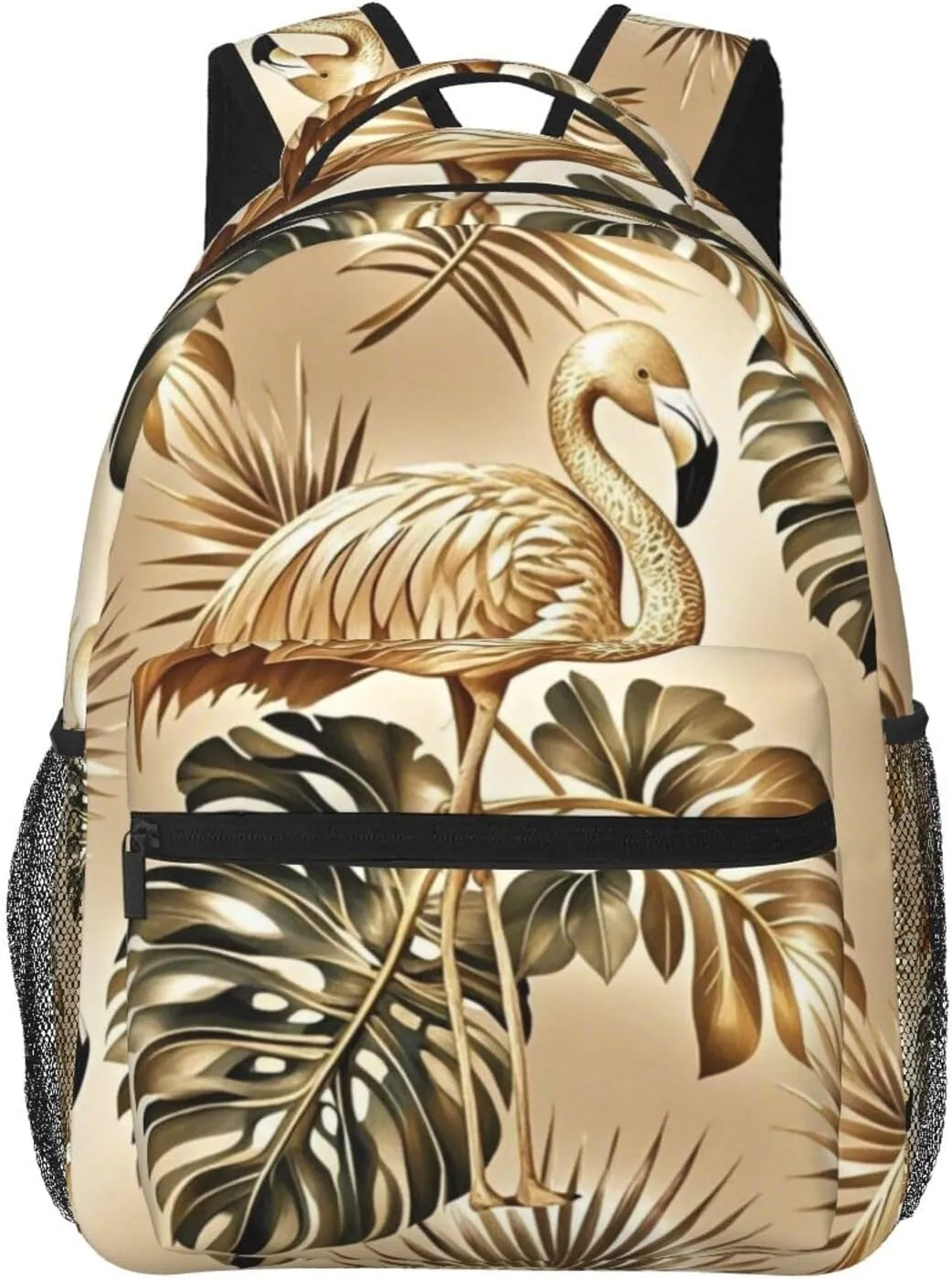 Golden Flamingo Palm Adult Backpacks 15 Inch Laptop Backpack Double Shoulder Bag for Work Travel Gifts