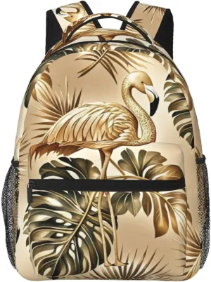 Golden Flamingo Palm Adult Backpacks 15 Inch Laptop Backpack Double Shoulder Bag for Work Travel Gifts