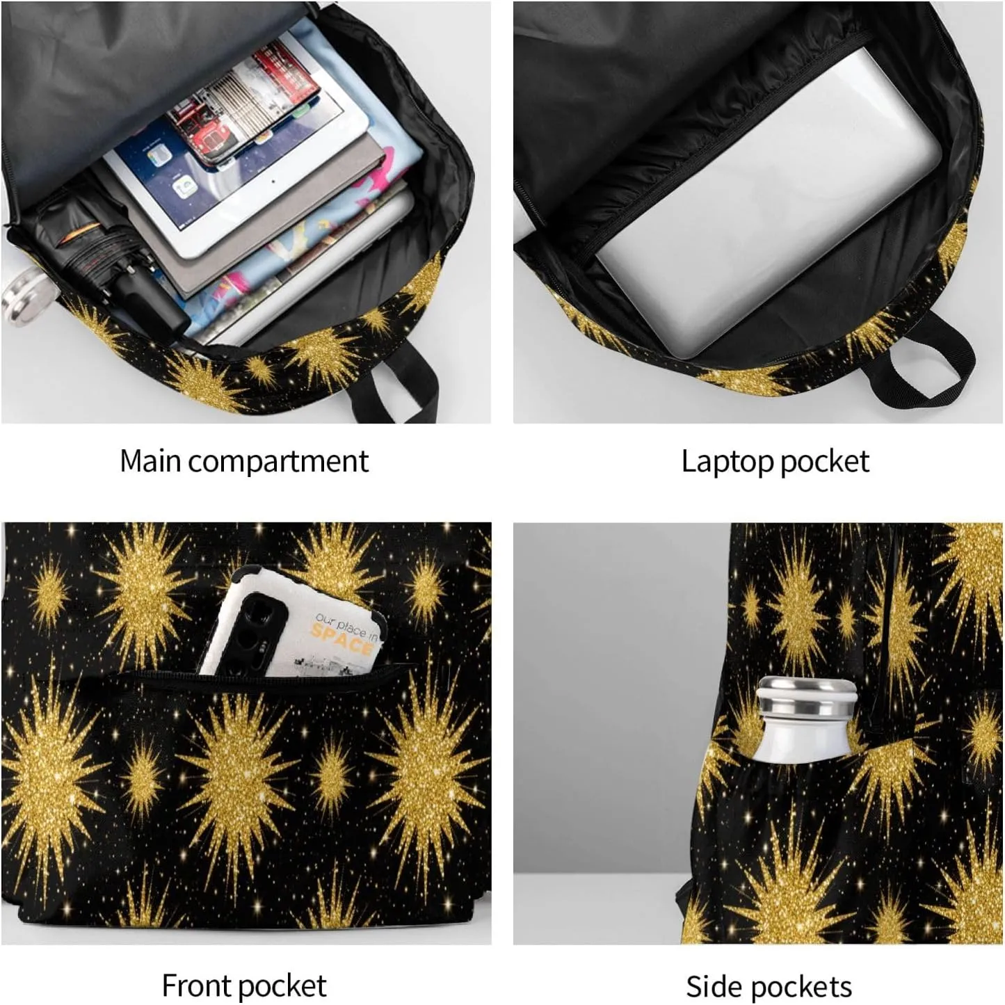 Golden Glitter Explosion Adult Backpacks 15 Inch Laptop Backpack Travel Bag for Men Women Gifts