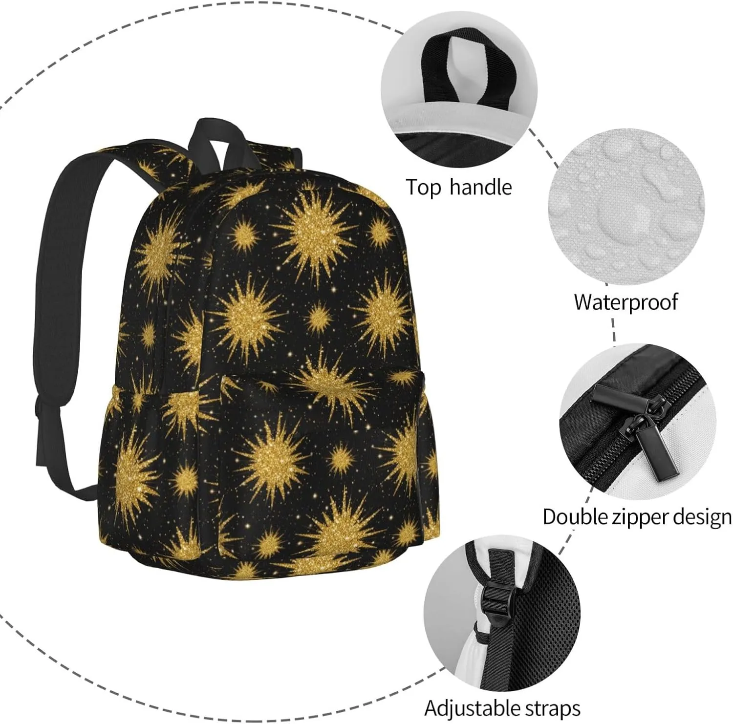 Golden Glitter Explosion Adult Backpacks 15 Inch Laptop Backpack Travel Bag for Men Women Gifts