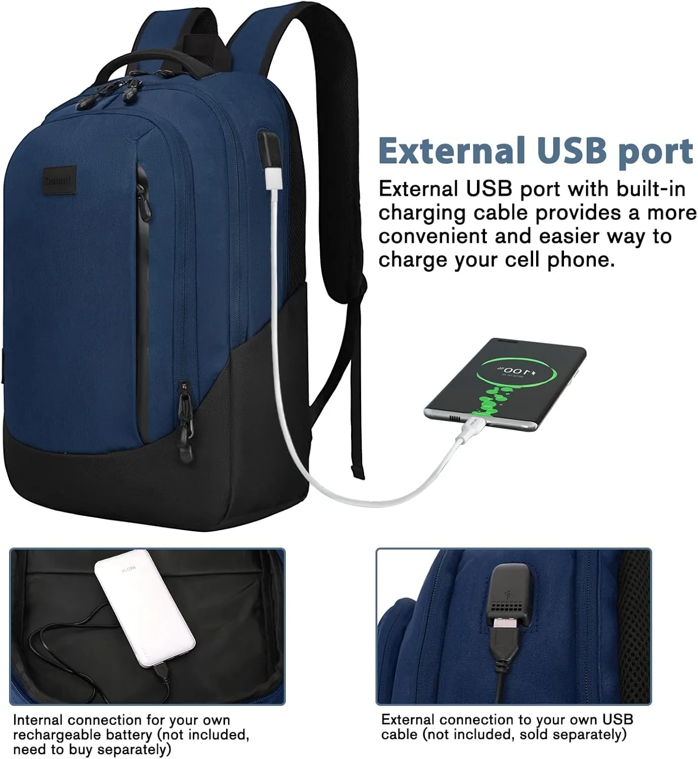 Goloni Multi-functional Travel Backpack, Large Capacity for Men Women Waterproof Business Work Bag, College Laptop Backpack with USB Charging Port, Suitable for 17-inch Computers