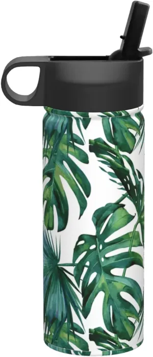 Green banana leaves Print Flask Stainless Steel Water Bottle with Straw 18OZ FOR Outdoor Gym Commute