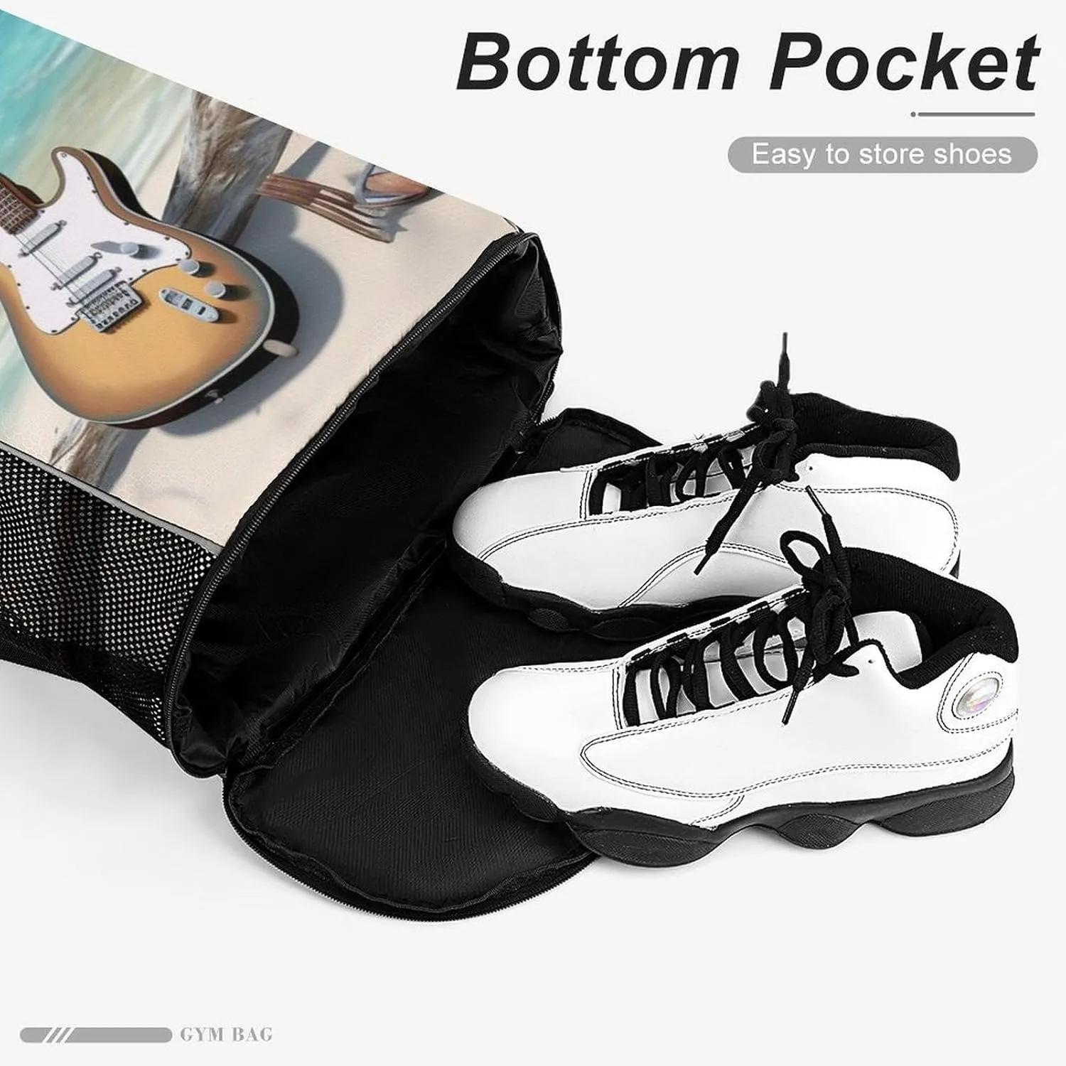 Gym Bag for Women Men Guitar on The BeachTravel Duffel Bag Large Capacity Sports Drawstring Backpack