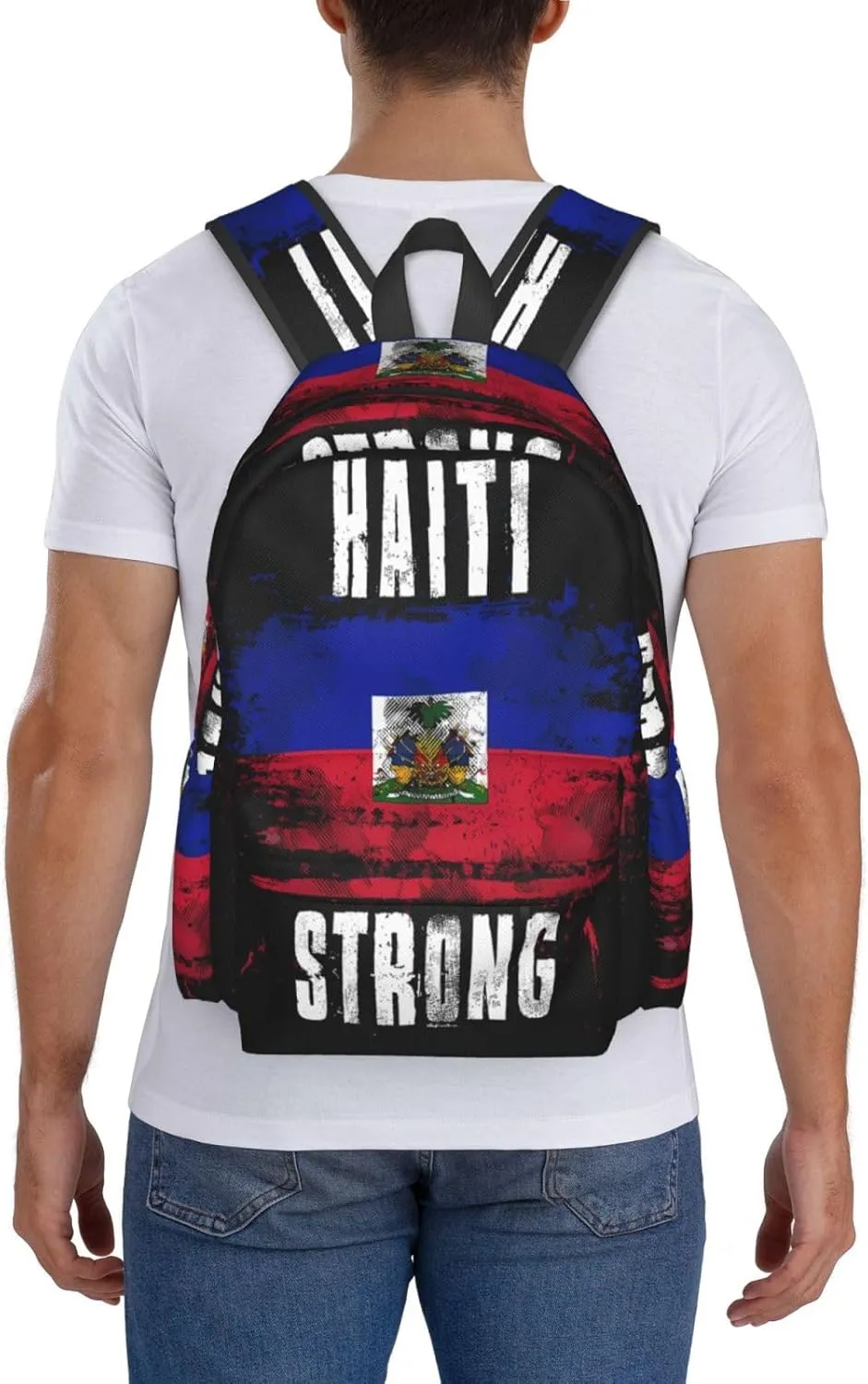 Haiti Strong Graffiti Flag Large Travel Backpack Casual Backpacks Laptop Daypack Working Rucksack Lightweight Back Pack Sports Bag with Adjustable Shoulder Strap