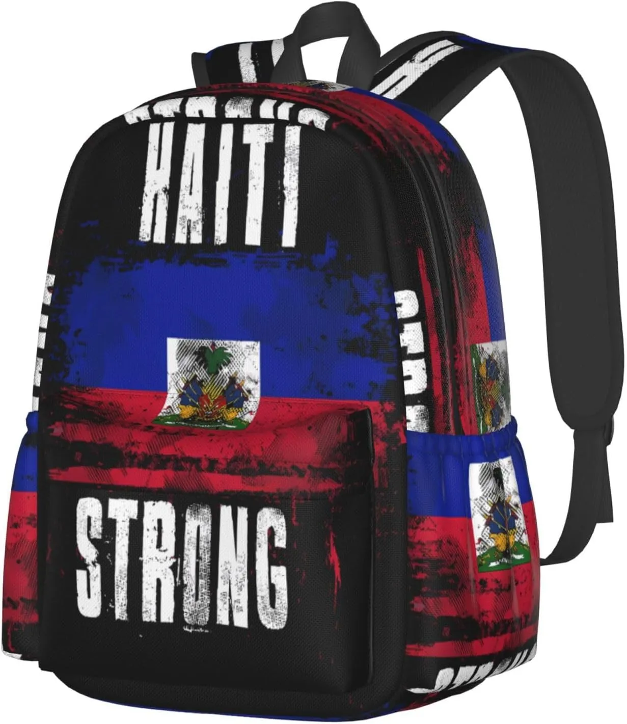 Haiti Strong Graffiti Flag Large Travel Backpack Casual Backpacks Laptop Daypack Working Rucksack Lightweight Back Pack Sports Bag with Adjustable Shoulder Strap