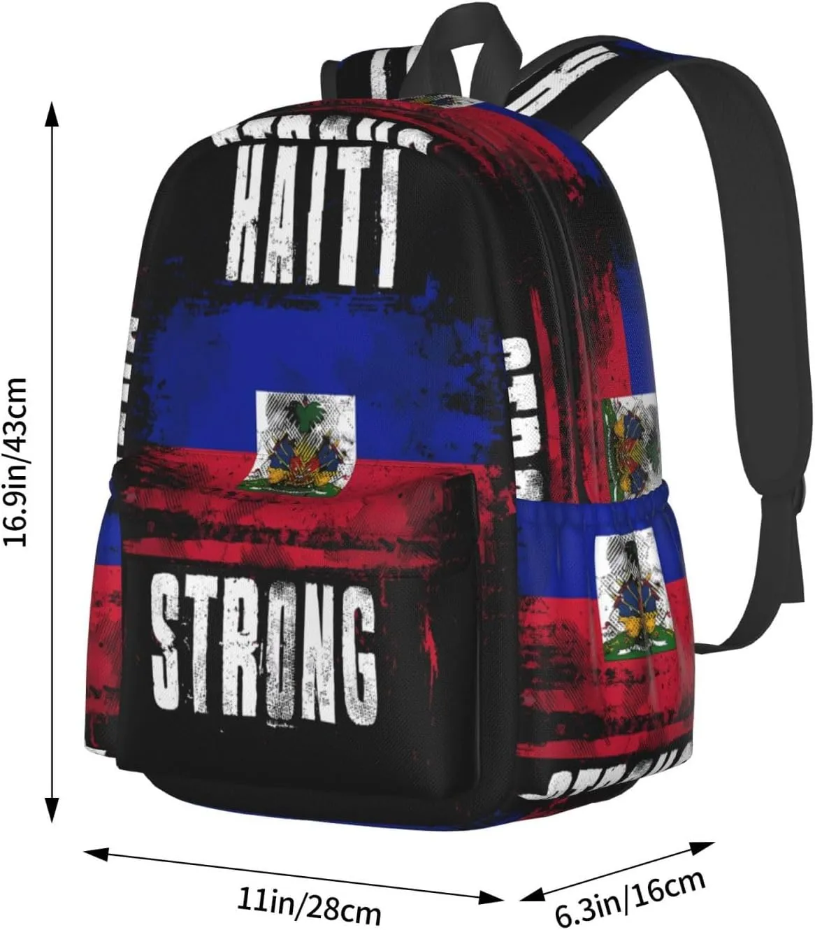 Haiti Strong Graffiti Flag Large Travel Backpack Casual Backpacks Laptop Daypack Working Rucksack Lightweight Back Pack Sports Bag with Adjustable Shoulder Strap