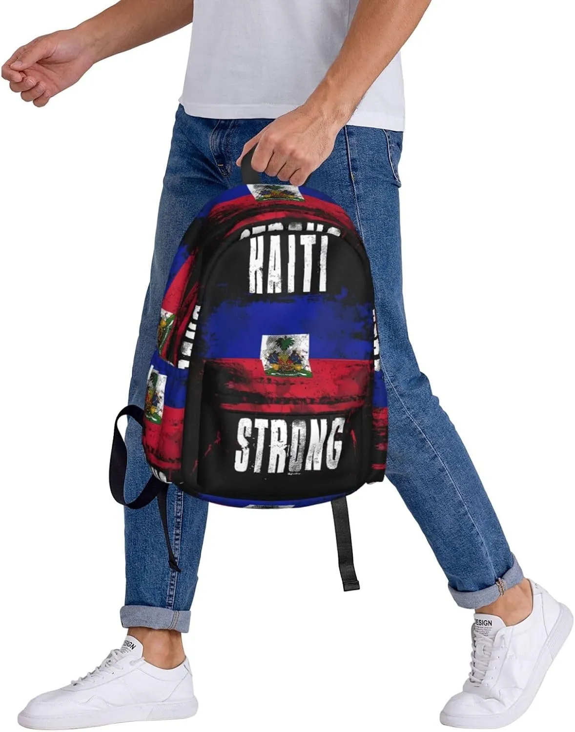 Haiti Strong Graffiti Flag Large Travel Backpack Casual Backpacks Laptop Daypack Working Rucksack Lightweight Back Pack Sports Bag with Adjustable Shoulder Strap