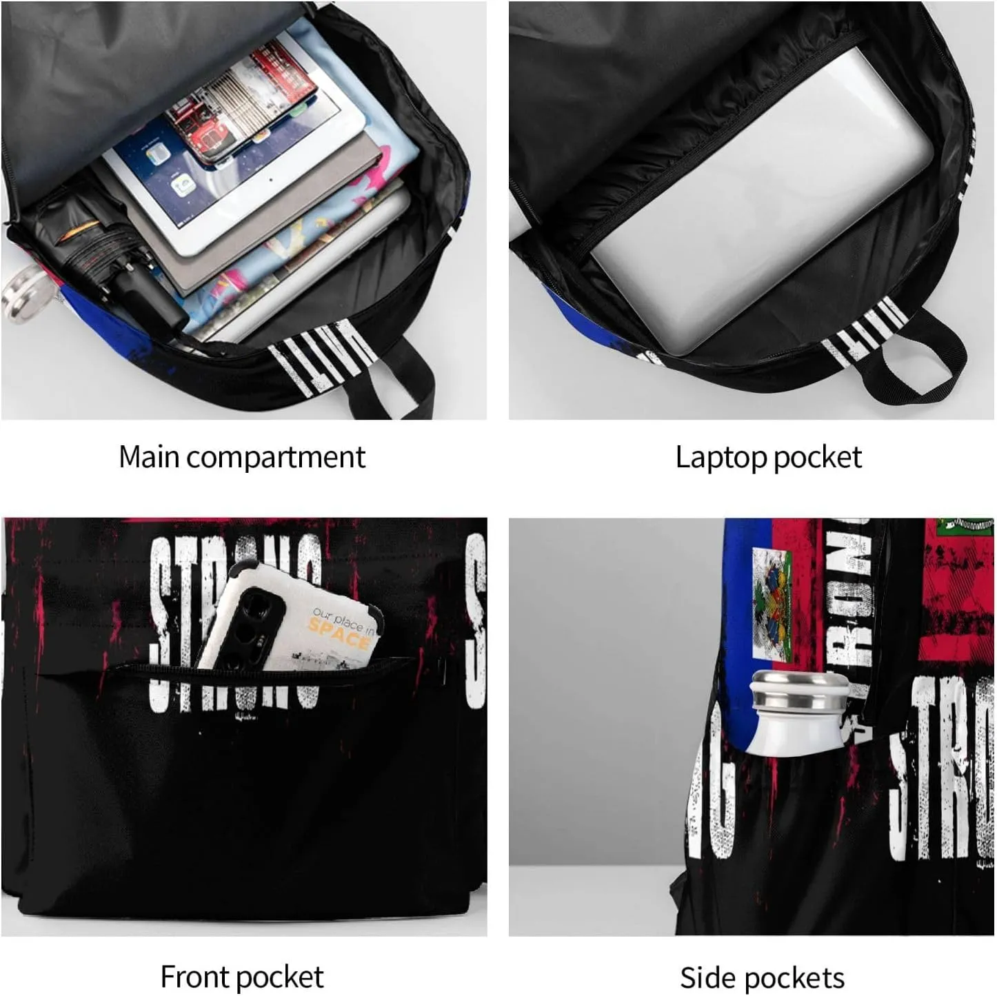 Haiti Strong Graffiti Flag Large Travel Backpack Casual Backpacks Laptop Daypack Working Rucksack Lightweight Back Pack Sports Bag with Adjustable Shoulder Strap