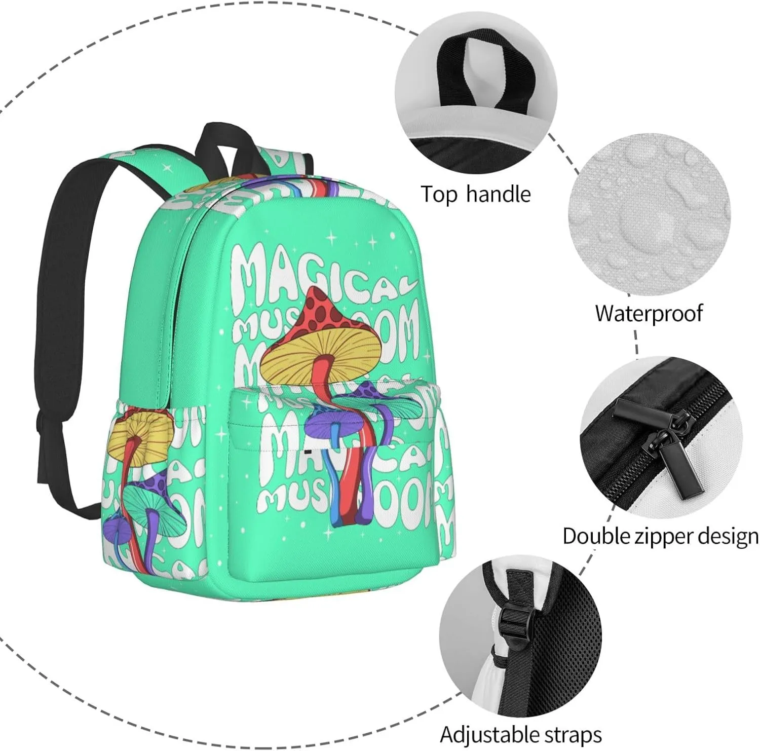Hallucinogenic Bright Mushrooms Hippie Laptop Backpack Shoulder Bag Laptop Pack Travel Backpacks Commuter Back Pack Casual Daypack Bags With Side Pockets